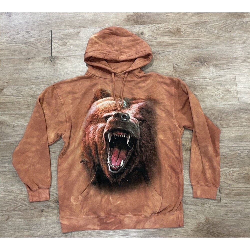 The Mountain All Over Print Grizzly Bear Hoodie Sweatshirt Adult Large - EUC